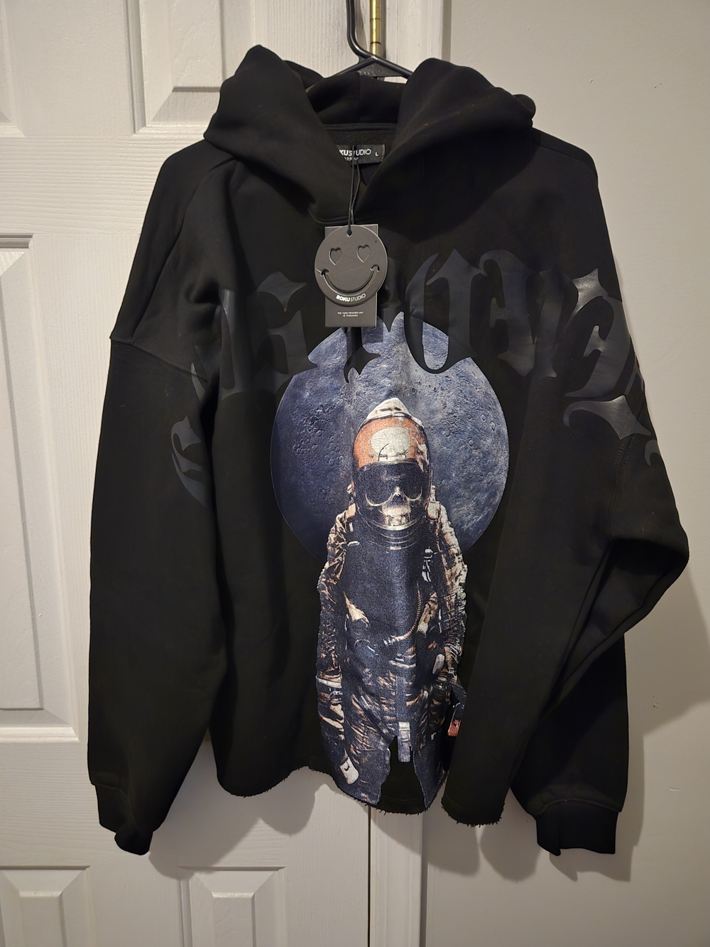 Men's Black Graphic Gods Power Hoodie with Astronaut Print June 20 Leaving